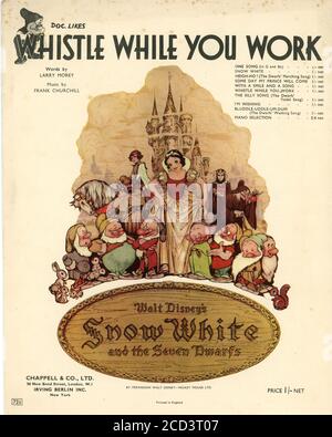 Sheet Music - Whistle while you Work - from Walt Disney's Snow White - 1937 Stock Photo