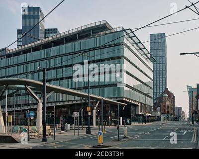 Deserted city centre streets in Manchester during lockdown period in the Coronavirus pandemic. Stock Photo