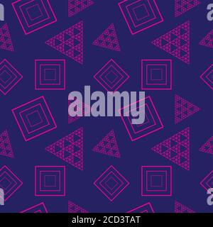 Outline Triangle and Square Shape Ornament. Seamless Pattern Design Template. Purple Blue and Pink Color Theme. Stock Vector