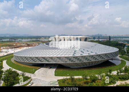 Aerial view of the Xiangyang Science and Technology Museum in Xiangyang city, central China's Hubei province, 30 July 2020. Stock Photo