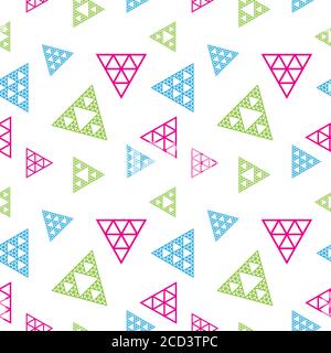 Colorful Abstract Polygonal Triangle Shape Ornament. Triangular Geometric Seamless Pattern Design Template. Green, Light Blue, Pink Magenta And White Stock Vector