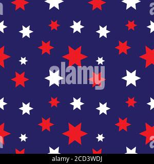 Hexagonal Stars Shape Ornament. Seamless Pattern Design Template. Red, Dark Blue and White Color Theme. Stock Vector