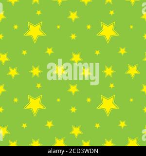 Abstract Seamless Pattern Design Template. Bright Stars Shape Ornament. Yellow and Light Green Color Theme. Stock Vector