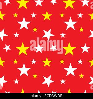 Bright Stars Shape Ornament. Seamless Pattern Design Template. Red, Yellow and White Color Theme. Stock Vector