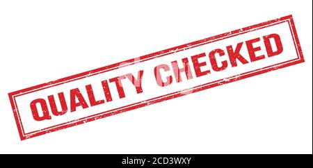 QUALITY CHECKED red grungy rectangle stamp sign. Stock Photo