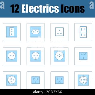 Electrics Icon Set. Thin Line With Blue Fill Design. Vector Illustration. Stock Vector