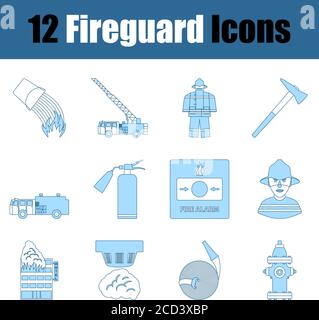 Fireguard Icon Set. Thin Line With Blue Fill Design. Vector Illustration. Stock Vector