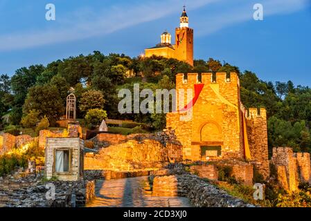 Veliko Tarnovo, Bulgaria. Tsarevets Fortress in in a beautiful summer blue hour light.