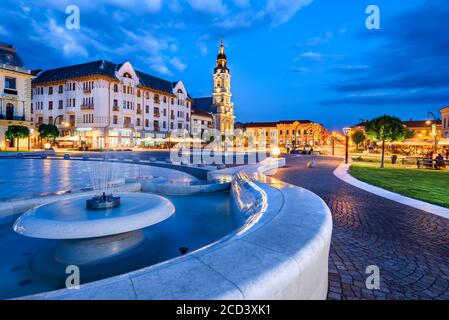 Oradea, Romania with Union Square (Piata Unirii) western Transylvania twilight sightseeing. Stock Photo