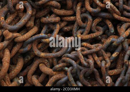 rusty chains macro shot Stock Photo