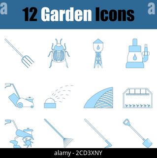 Garden Icon Set. Thin Line With Blue Fill Design. Vector Illustration. Stock Vector