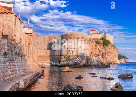 Dubrovnik, Croatia. Stunning view of Ragusa city walls, the famous Unesco world heritage site in Croatia. Stock Photo