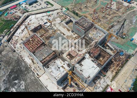 Aerial view of the West Pavilion of Suzhou Museum under construction in Suzhou city, east China's Jiangsu province, 22 July 2020. Stock Photo