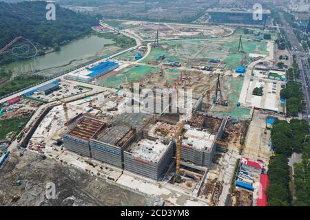 Aerial view of the West Pavilion of Suzhou Museum under construction in Suzhou city, east China's Jiangsu province, 22 July 2020. Stock Photo