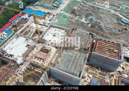 Aerial view of the West Pavilion of Suzhou Museum under construction in Suzhou city, east China's Jiangsu province, 22 July 2020. Stock Photo