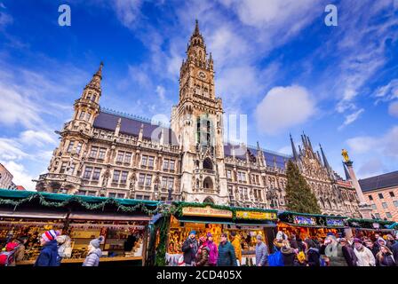 Munich, Germany - December 2018: Christmas Fair in  Marienplatz, Bavaria winter Xmas Markets. Stock Photo