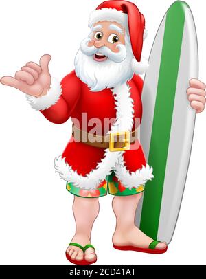 Surfing Shaka Santa Surfboard Christmas Cartoon Stock Vector