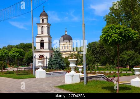 View of Belfry and cathedral in central park of Chisinau , Moldova Stock Photo