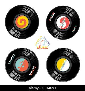 Set vintage vinyl record. Icon, design element isolated on white background. Stock Vector