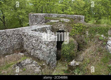 Ruins of castle on Kozlov Rob above Tolmin. Slovenia Stock Photo