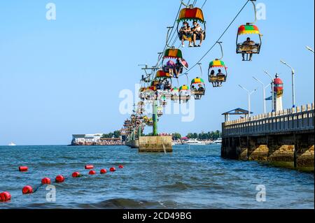 People enjoy the view of Beidai River as people flock to Beidaihe Scenic Spot as summer resort in Qinhuangdao city, north China's Hebei province, 24 J Stock Photo