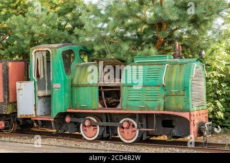 WENECJA, POLAND - Aug 20, 2020: Old historic exposition steam locomotive at a outdoor museum Stock Photo