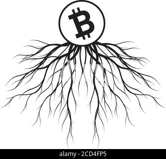 Bitcoin icon and roots. Vector outline Illustration and icons. Vector outline Illustration. Stock Vector