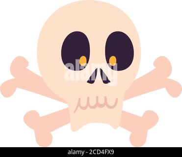 Halloween skull cartoon with bones free form style icon design, Holiday and scary theme Vector illustration Stock Vector
