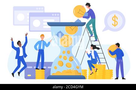 Success business concept vector illustration. Cartoon flat happy businessman holding lightbulbs idea, creating successful financial solutions for business development, finance profit isolated on white Stock Vector