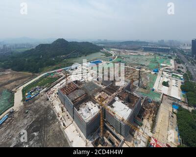 Aerial view of the West Pavilion of Suzhou Museum under construction in Suzhou city, east China's Jiangsu province, 22 July 2020. Stock Photo