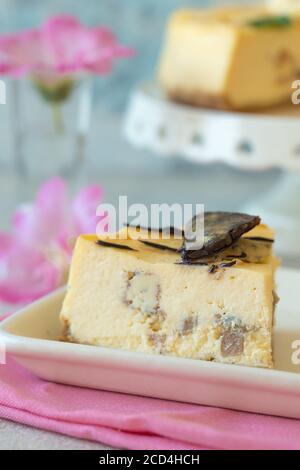 Caramel apple pear cheesecake.  Autumn dessert. Stock Photo