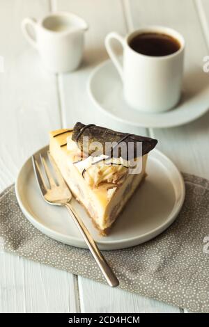 Caramel apple pear cheesecake.  Autumn dessert. Stock Photo