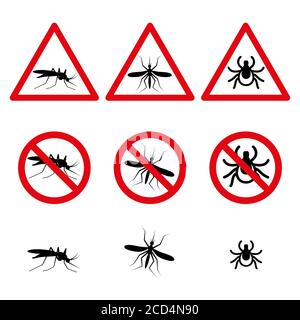 Anti mosquito and mite symbols set icons Stock Vector