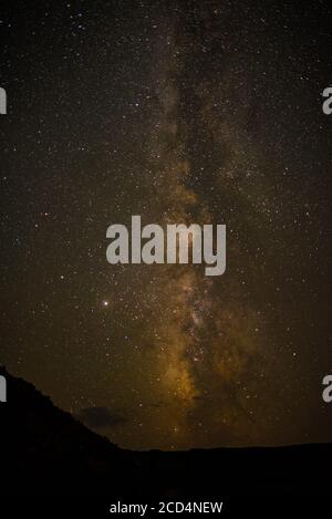 Starry skies in Capitol Reef National Park, Utah, USA.  Dark skies are vital to viewing the stars and heavens.  Reducing light pollution is a priority. Stock Photo