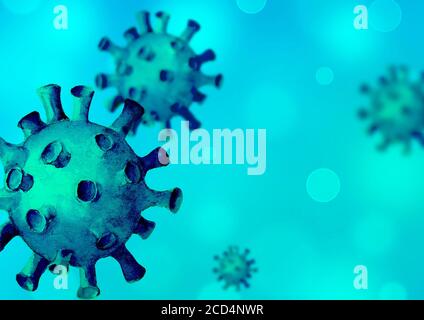 Virus background. Hand drawn 3d imitation Coronavirus 2019-nCoV cells. Dangerous respiratory corona virus from Wuhan, China. Print template for banner Stock Photo