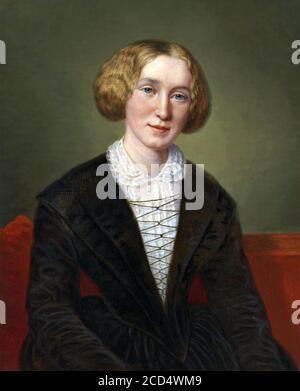 George Eliot (Mary Anne Evans - 1819-1880). Portrait of the English novelist, copy of work by François D’Albert Durade, oil on canvas, 1849 Stock Photo