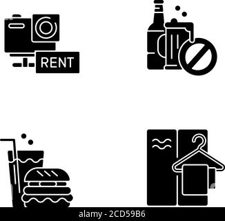 Aqua park service black glyph icons set on white space Stock Vector