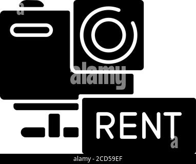 Action camera rental black glyph icon Stock Vector