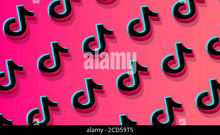 Tiktok social network pattern background. Odessa, Ukraine - August 26, 2020. Vector illustration. Stock Vector