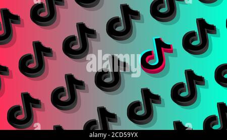 Tiktok social network pattern background. Odessa, Ukraine August 26, 2020. Vector illustration Stock Vector