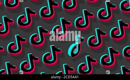 Tiktok social network pattern background. Odessa, Ukraine - August 26, 2020. Vector illustration. Stock Vector