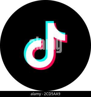 Tik Tok logo with shadow on white background. Odessa, Ukraine - August 26, 2020 Stock Vector
