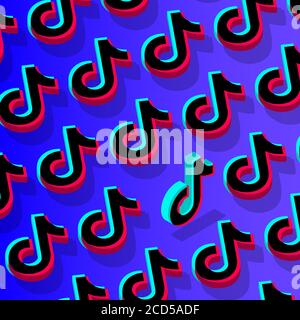 Tiktok social network pattern background. Odessa, Ukraine - August 26, 2020. Vector illustration. Stock Vector