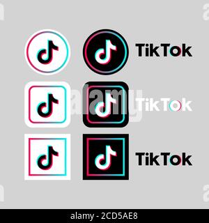 Tik Tok social network icon set on a gray background. Odessa, Ukraine - August 26, 2020 Stock Vector