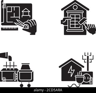 House foundation black glyph icons set on white space Stock Vector