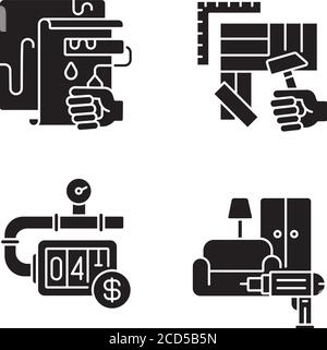 House renovations black glyph icons set on white space Stock Vector