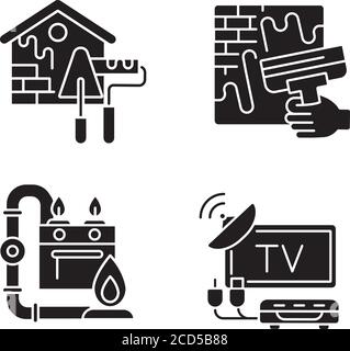 House repairs and facilities black glyph icons set on white space Stock Vector
