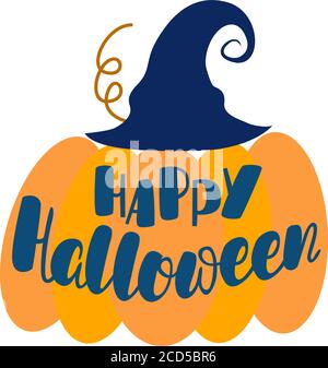 Image of a pumpkin with the inscription - Happy Helloween, in vector graphics. For the design of postcards, posters, banners, illustrations for the Stock Vector