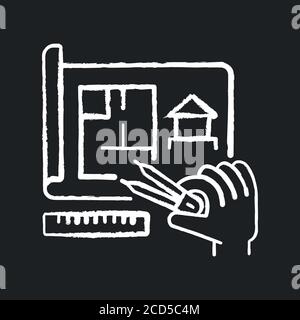 Preparing chalk white icon on black background Stock Vector