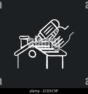 Roof constructing chalk white icon on black background Stock Vector